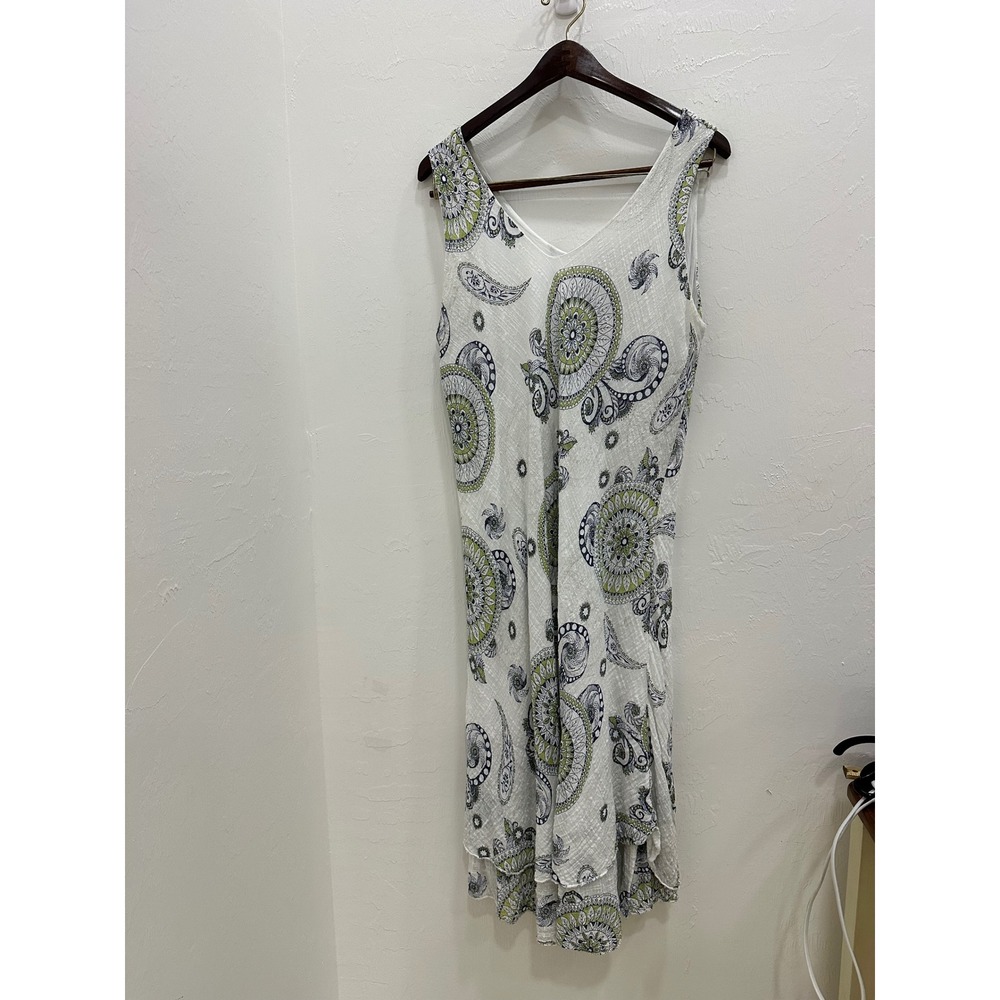 Nina Murati Italy Cotton Paisley Mandala Handkerchief Hem Midi Dress Large